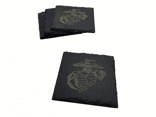 USMC Eagle Globe and Anchor Slate Coaster Set - Marine Corps Slate Coasters