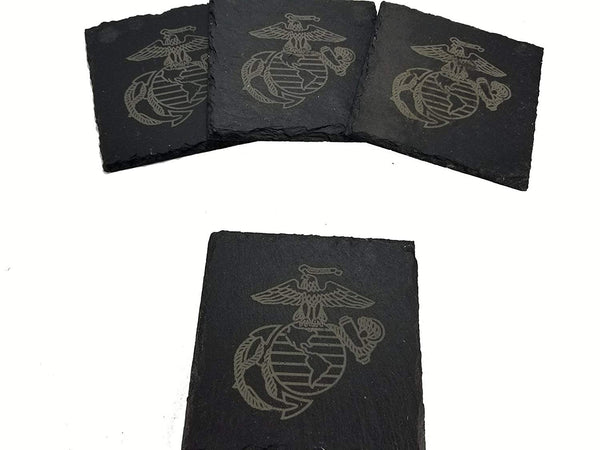 USMC Eagle Globe and Anchor Slate Coaster Set - Marine Corps Slate Coasters