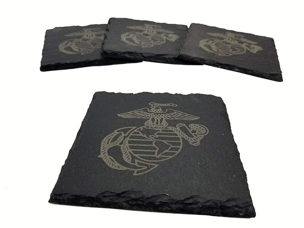 USMC Eagle Globe and Anchor Slate Coaster Set - Marine Corps Slate Coasters