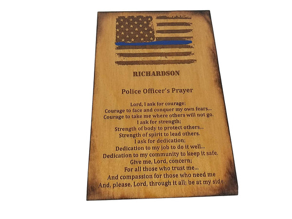 Personalized Police Officer Prayer Sign - Distressed American Flag with Thin Blue Line 5.5"x8.5"