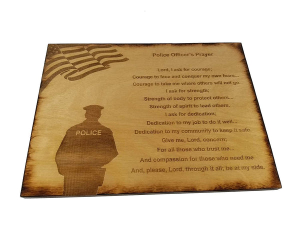 Police Officer Prayer Wall decor with American Flag and Police Silhouette 8.5" x 11.5" Sign