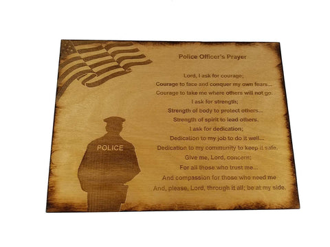 Police Officer Prayer Wall decor with American Flag and Police Silhouette 8.5" x 11.5" Sign