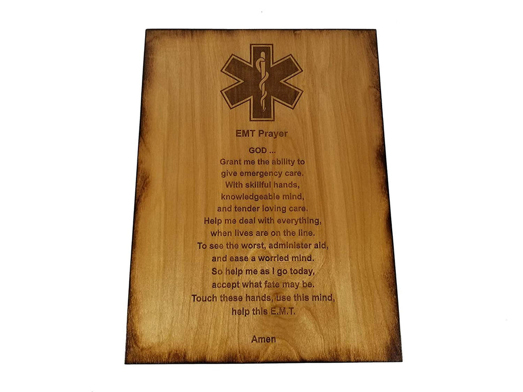 EMT Prayer 8.5" x 11.5" Oak Stained Sign - EMT Graduation Gift - Emergency Medical Technician
