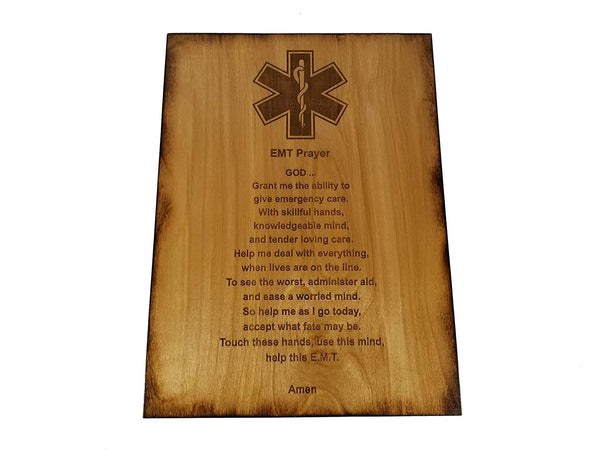 EMT Prayer 8.5" x 11.5" Oak Stained Sign - EMT Graduation Gift - Emergency Medical Technician