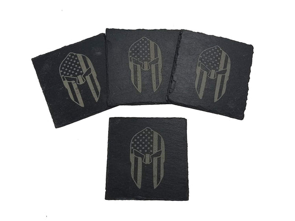 American Flag Spartan Gladiator Helmet Slate Coaster Set