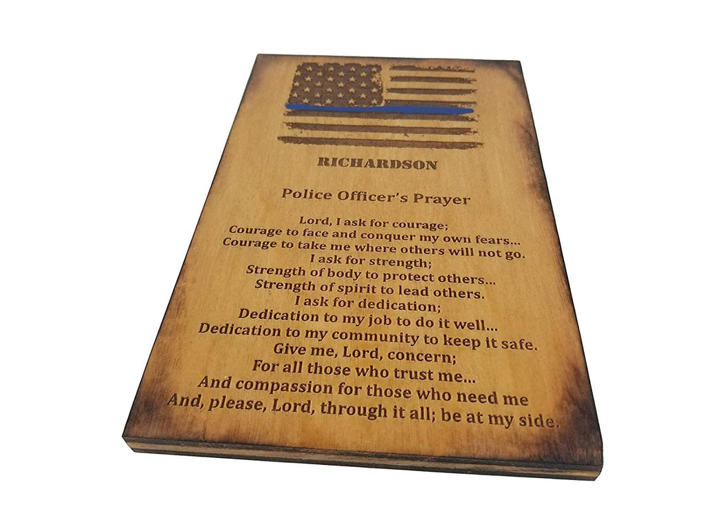 Personalized Police Officer Prayer Sign - Distressed American Flag with Thin Blue Line 5.5"x8.5"