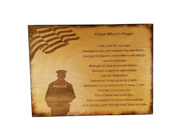 Police Officer Prayer Wall decor with American Flag and Police Silhouette 8.5" x 11.5" Sign