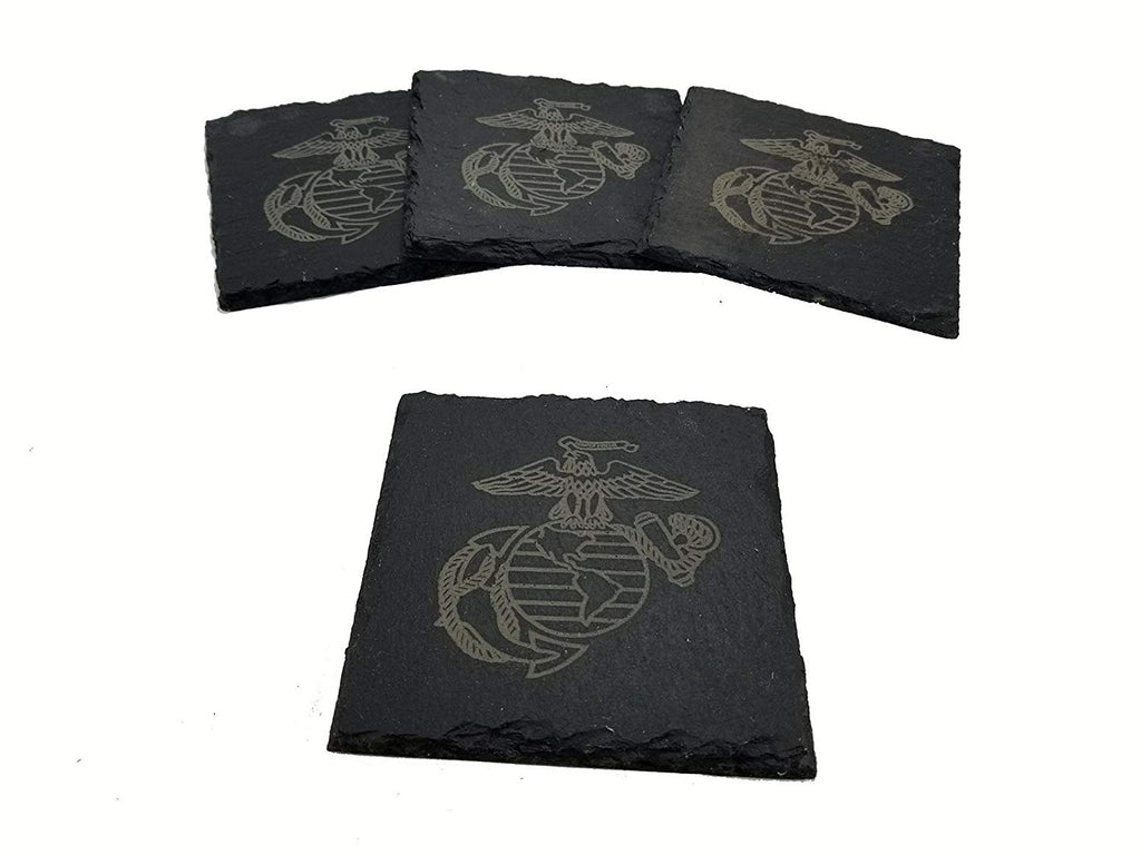 USMC Eagle Globe and Anchor Slate Coaster Set - Marine Corps Slate Coasters