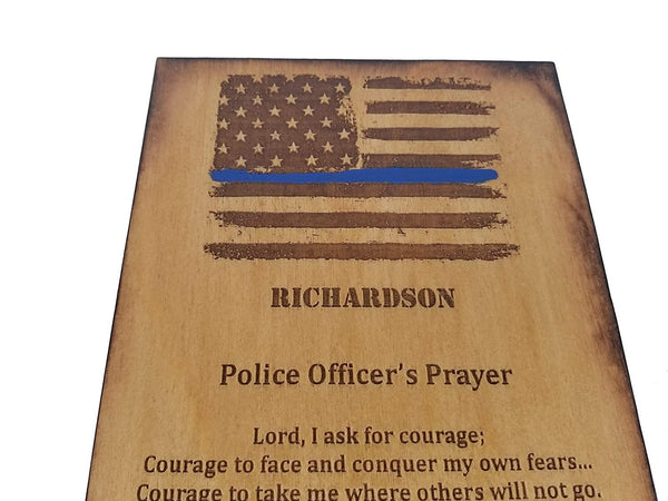 Personalized Police Officer Prayer Sign - Distressed American Flag with Thin Blue Line 5.5"x8.5"