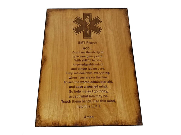 EMT Prayer 8.5" x 11.5" Oak Stained Sign - EMT Graduation Gift - Emergency Medical Technician