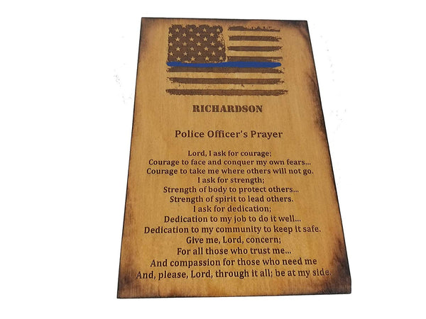 Personalized Police Officer Prayer Sign - Distressed American Flag with Thin Blue Line 5.5"x8.5"