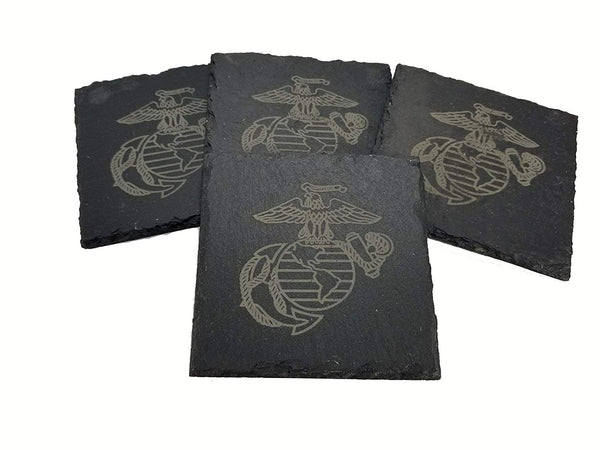 USMC Eagle Globe and Anchor Slate Coaster Set - Marine Corps Slate Coasters