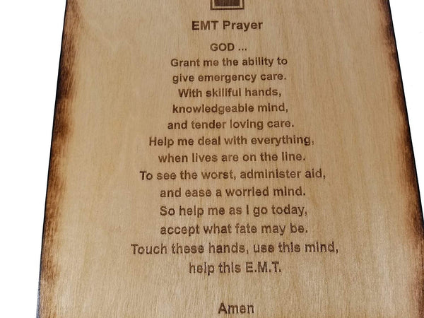 EMT Prayer 8.5" x 11.5" Oak Stained Sign - EMT Graduation Gift - Emergency Medical Technician