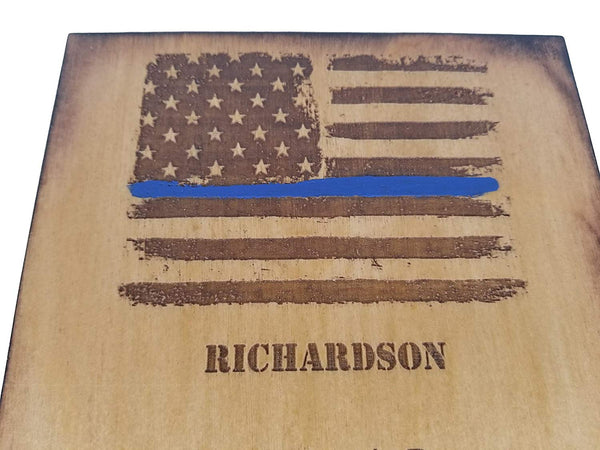 Personalized Police Officer Prayer Sign - Distressed American Flag with Thin Blue Line 5.5"x8.5"