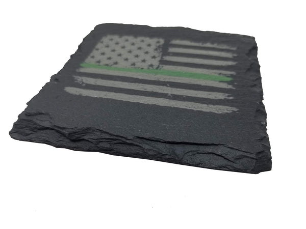 Green Line Distressed American Flag Slate Coaster Set