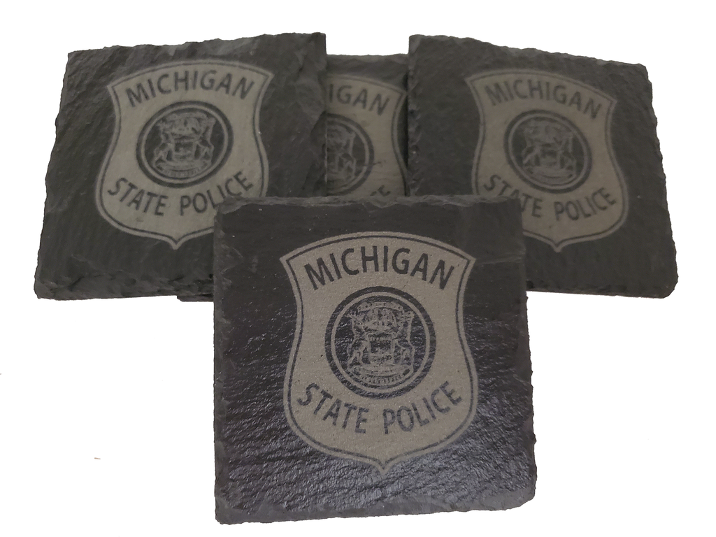 Michigan State Police Trooper Slate Coaster Set - MI State Police - MSP Graduation Gift