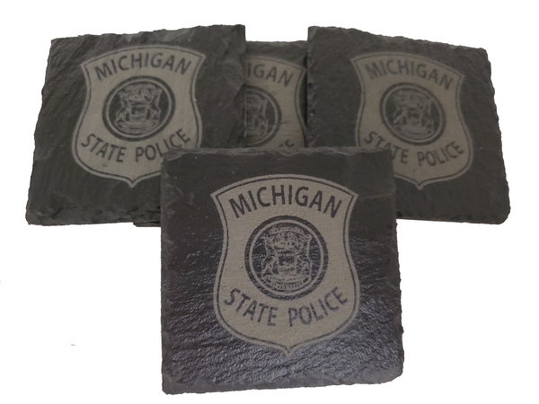 Michigan State Police Trooper Slate Coaster Set - MI State Police - MSP Graduation Gift
