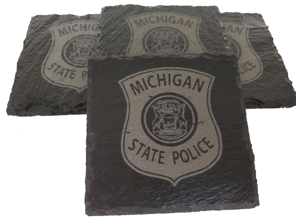 Michigan State Police Trooper Slate Coaster Set - MI State Police - MSP Graduation Gift
