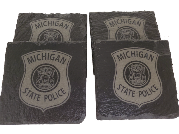 Michigan State Police Trooper Slate Coaster Set - MI State Police - MSP Graduation Gift
